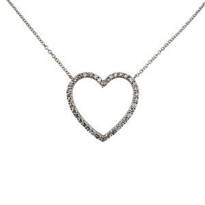 14K White Gold Diamond Open Heart Pendant Necklace #23756